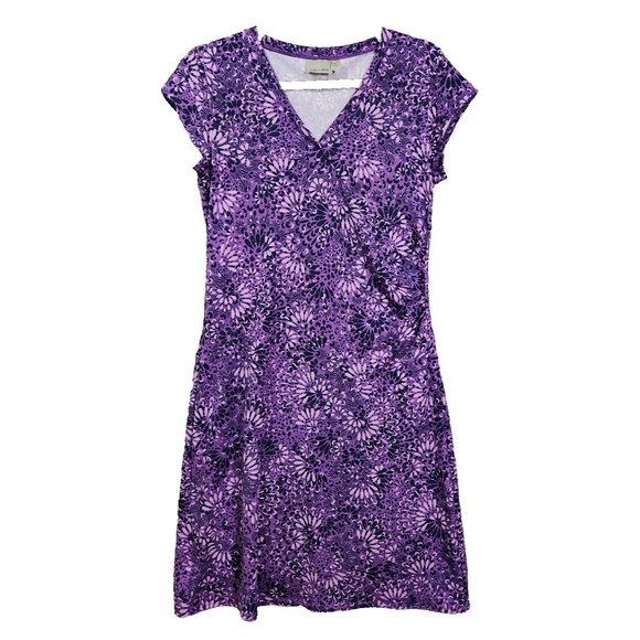Athleta Faux Wrap Purple Floral Dress Size Small Cap Sleeve Athleisure EUC - Picture 1 of 2